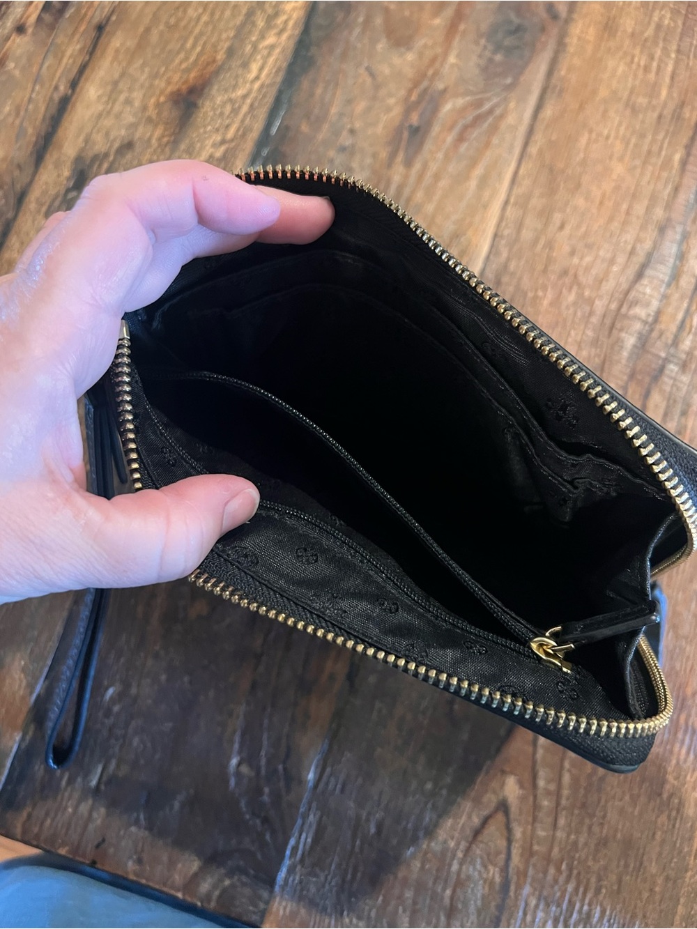 Tory Burch Black Leather Wristlet with Gold Logo Accent - Picture 3 of 4